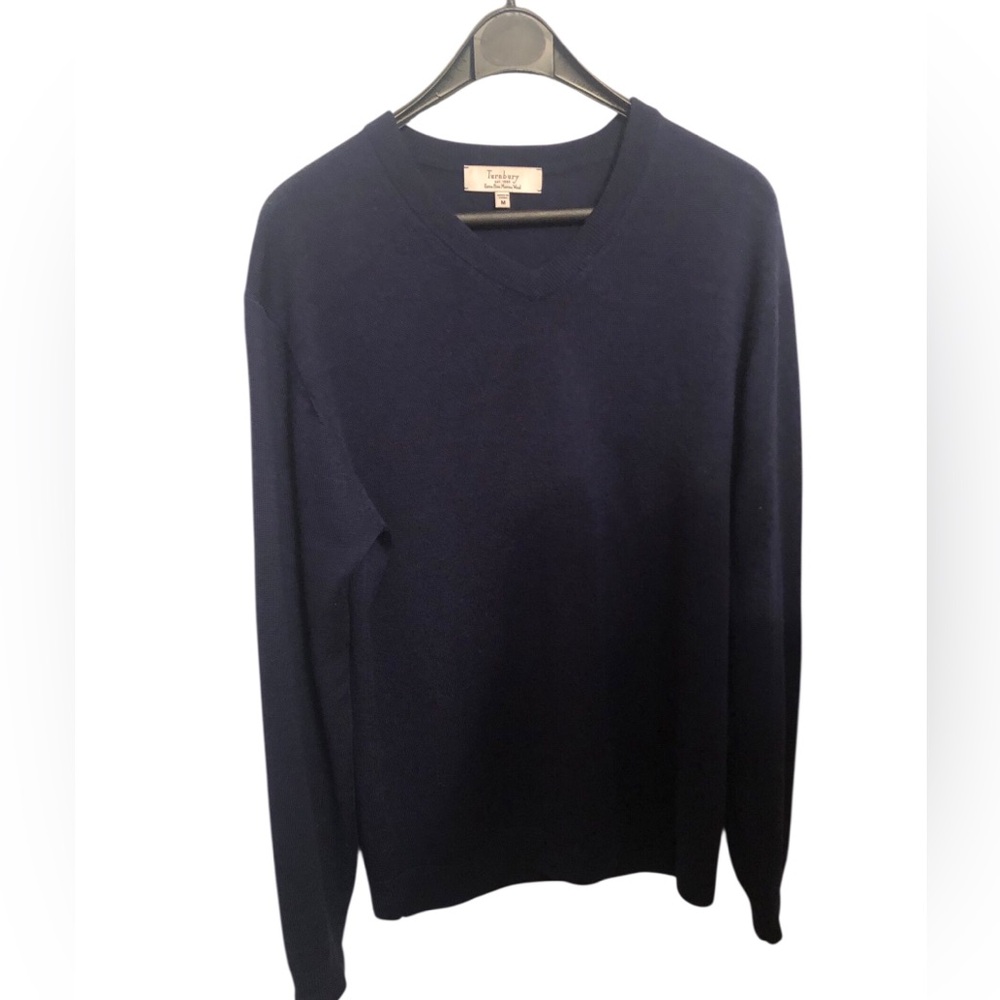TURNBURY 100% Merino Wool Navy V Neck Sweater medium